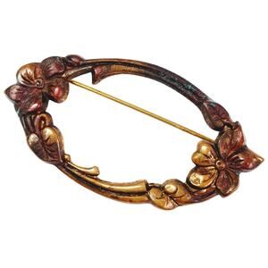 Vintage Art Nouveau Style Gold Tone Floral Revival Brooch 1940s Mid Century